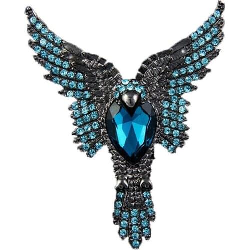 Vintage eagle shape blue rhinestone flying owl brooch pin fashion men Fantasy Legend brooch decorative