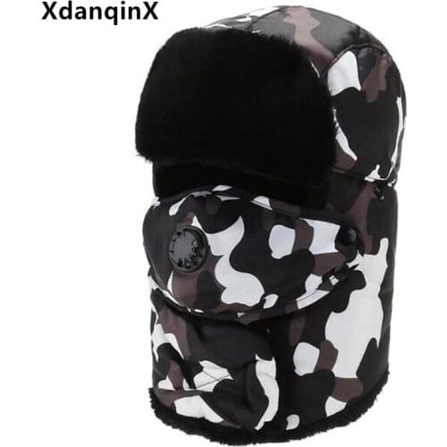 XdanqinX Camouflage Hat Winter Thermal Bomber Hat For Men Women Ear Protection Face Ski Cap Velvet Thicken Windproof Earmuff Hat