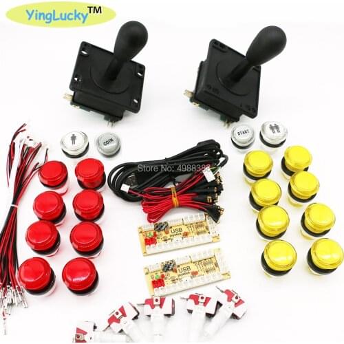 Yinglucky 2 Players Arcade DIY Kit Zero Delay USB Encoder American Style Joystick 33mm Push Button PC Mame Raspberry pi 1 2 3