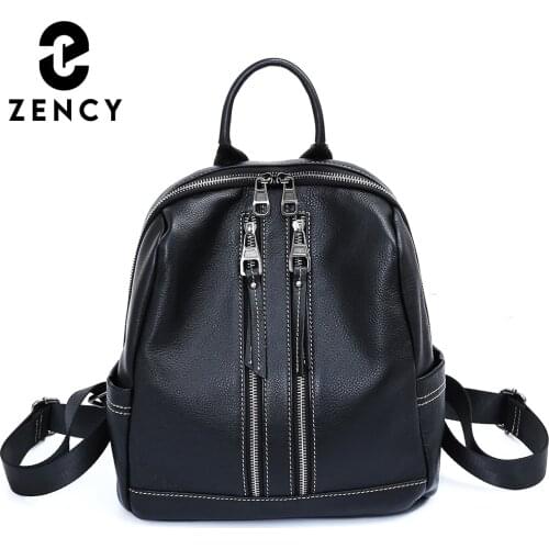Zency New Genuine Leather Fashion Classic Simple Female Backpack Quality Small Travel Satchel Lady Casual Rucksack Shoulder Bag