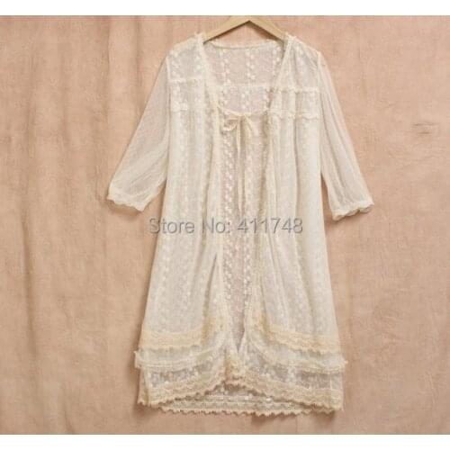 Mori Girls Lace Mesh Embroidery Lace Cardigan Shirt Fairy Brandy Women Tunique Cape Gauze Tops Kawaii Mori Lolita Top Clothing