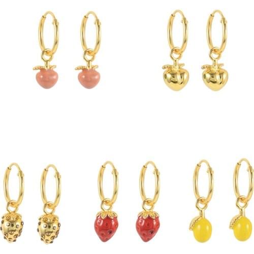 AIDE 2021 Trend 925 Sterling Silver Enamel Fruit Piercing Hoop Earrings Pendientes Aretes Jewelry Gifts for Woman Bijoux Femme