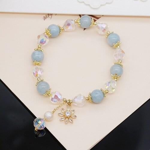 Flower Pendant Sky Blue 8mm Natural Crystal Freshwater Pearls Beads Strand Bracelets Women Fashion Jewelry Accessories YBR517