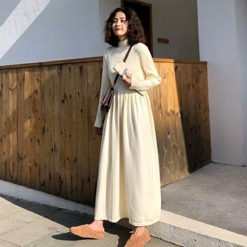 Women Sweater Dress Turtleneck Long Sleeve High Waist Knitted Vestido Autumn Winter Clothes 2021 Korean 4 Colors Female Knitwear