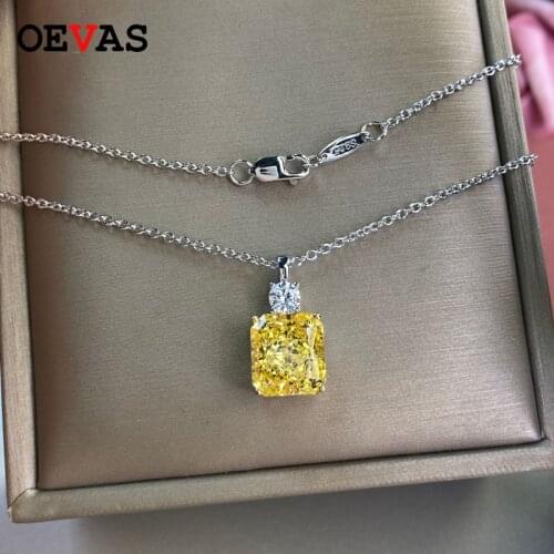 OEVAS 100% 925 Sterling Silver Sparkling 9*10mm Ice Cut Topaz High Carbon Diamoind Pendant Neckalce For Women Party Fine Jewelry