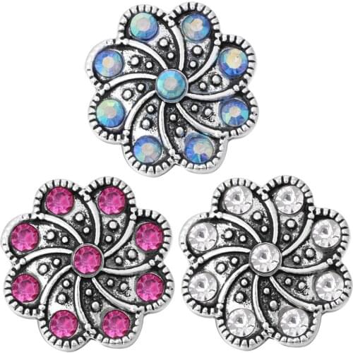 10pcs/lot New 18mm Snap Jewelry Mixed Crystal Flower Metal Rhinestone Snap Buttons Fit Snap Bracelet Bangles Necklaces