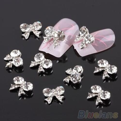 10 x Bow Tie Tie Alloy 3D Clear Rhinestone Nail Art Glitter Slice DIY Decoration 02PB 45IK