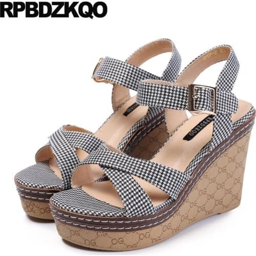 2018 Pumps Black And White Fetish Ladies Women Sexy Platform Wedge Sandals Summer Strap Slingback Shoes Strappy High Heels Wedge