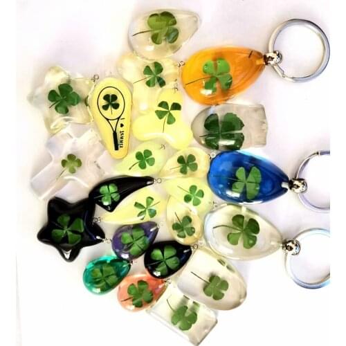 25 pcs charming real mixed four leaf clover mixed style keychain
