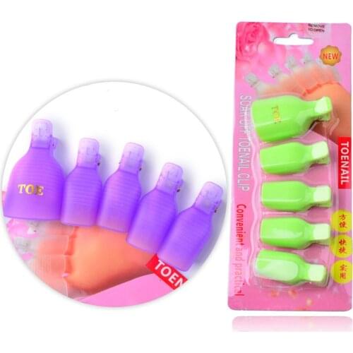 5 Pcs Foot Toe Soak Off Cap Set Colorful Plastic Clip UV Gel Polish Remover Wrap Manicure Nail Art Tool Kit Manicure Tool