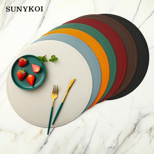 6/4pcs Round/rectangular Faux Leather Placemat Waterproof Oil-proof Heat-insulating Table Mat Hotel Restaurant Table PU Placemat