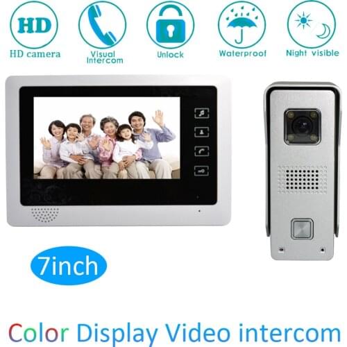 7inch LCD Screen home use Video door phone wired one to one Doorbell with Night version camera waterproof