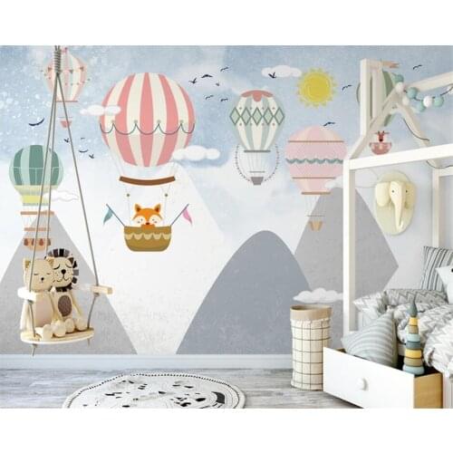 Beibehang customized 3D modern hand-painted nursery hot air balloon abstract mountain top nordic mural background wallpaper