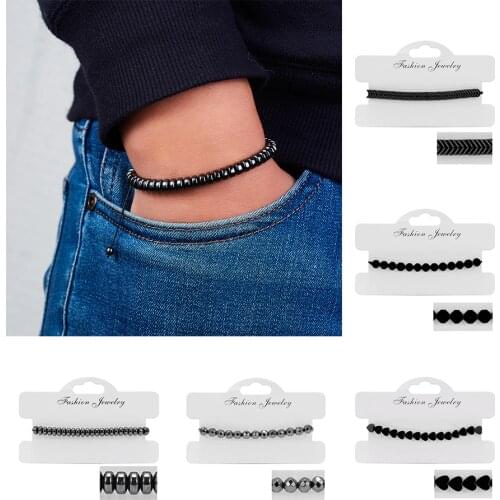 Handmade Geometric Hematite Natural Stone Weaving Rope Chain Bracelet For Women Men Magnetic Health Protection Bracelet