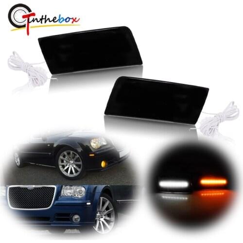 GTinthebox 2PCS Smoked Lens Dual-Color White /Amber LED Car Front Side Marker Lights For 2005-2010 1st Generation Chrysler 300