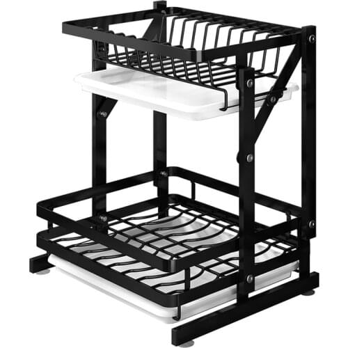 Punch Free 2 Layer Foldable Dish Drying Rack Floor/Wall Mounted Stainless Steel Bowl Plate Holder Drain Shelf Kitchen Organizer