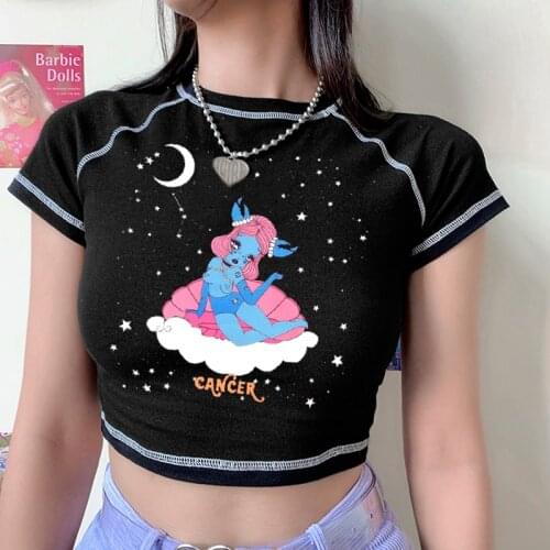 Gothic womens t-shirt 2020 Kawaii cartoon print y2k Sweet tshirt Harajuku sexy Punk tops vintage Clothing for girls