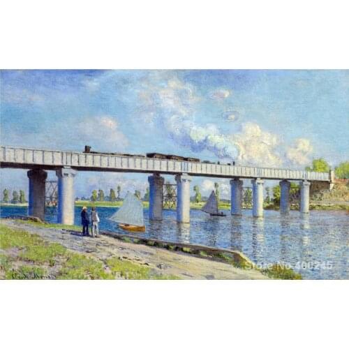 Art Gift Railway Bridge at Argenteuil Claude Monet Painting on Canvas High quality Hand painted