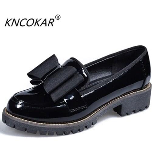 KNCOKAR Spring fall 2018 new style college style college wind leather shoes with low heel and womens shoes