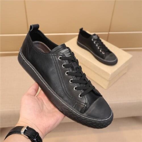 Men Casual Shoes Luxury Flats Fashion White Sneakers Lace Up Genuine Leather Shoes White Shoes Street Cool Footwear Vulcanized