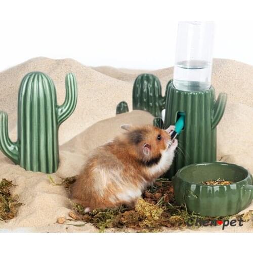 Small Animal Ceramics Water Supplies Design Cactus Water Feeder for Hamster Chinchillas Supplies Small Pet Cage Decor