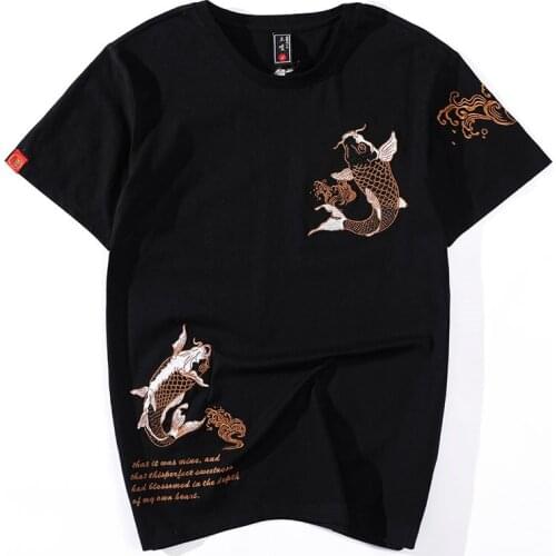 Harajuku MenS T-Shirts Chinese Style Embroidery Short Sleeve Tshirts Summer Hip Hop Casual Cotton Tops Tees Streetwear 30365