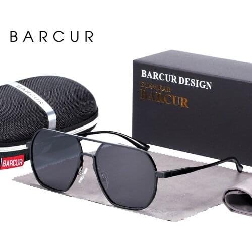 BARCUR Square Aluminium Magnesium Sunglasses For Men Vintage Women Sun GLasses Eyewear Oculos De Sol