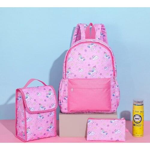 3pcs Set Kawaii Unicorn School Bag Set Cartoon Backpack for Teenagers Girl Kids Primary Schoolbag Portable Lunch Bag Pencil Bag