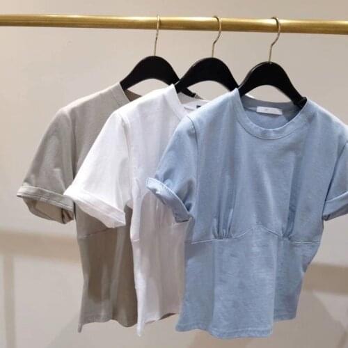 Nomikuma Korean Basic T Shirt Women O Neck Short Sleeve Slim Waist New Chic Tshirts Summer Fashion Solid Color Tops Camisetas