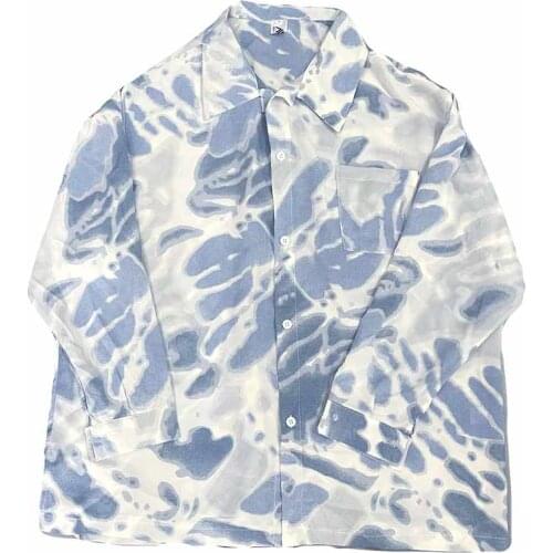 New Autumn Trendy Tie-Dye Blouse Long-Sleeved Harajuku College Style Casual Tops British Style Loose Shirt For Men and Women