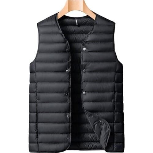 Pure Color Single-Breasted Men Winter Down Vest Coat Large Size 6XL 7XL 8XL Waistcoat Jacket 80% White Duck Down, FLUFFY 600