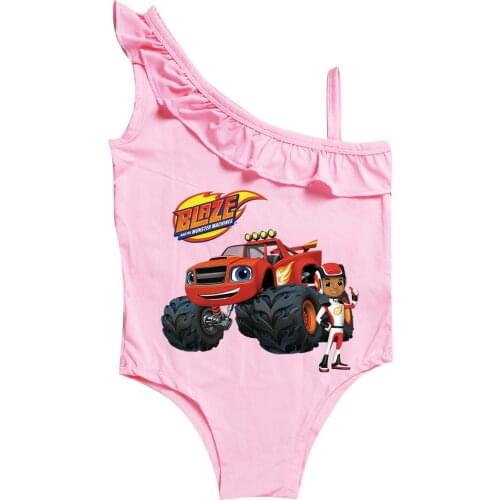 2-10 Years Girls Swimsuit New One-piece Swimwear Blazed Monster Machines Ruffle Childrens Swimwear Girls Summer Beachwear
