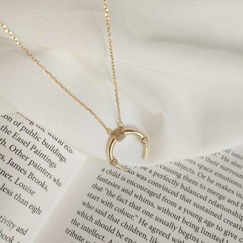 925 Sterling Silver Gold Color Choker Necklace For Women Moon Necklaces & Pendants With Zircon CZ Lucky Jewelry For Women Gift