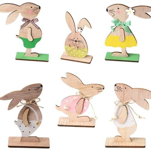 Easter Decorations Wood Easter Rabbit Easter Egg Ribbon Stand Decoration DIY Ornament Party Decoration WQ08
