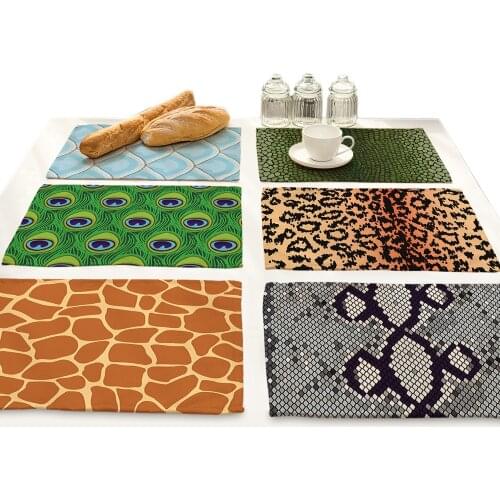 Animal Print Drink Coasters Peacock Feather Leopard Snake Tiger Pattern Placemat for Dining Table Kitchen Decoration Accessories