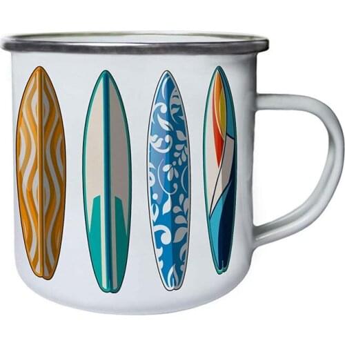 Stainless Steel Camping Coffee Mug Gift,Surf Surfer Board Retro, Enamel Birthday Christmas Outdoors Metal Enamel Campfire Cup