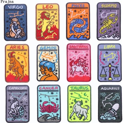 Prajna Gemini Leo Embroidery Patches Sagittarius Iron on Patches For Clothing Backpacks Constellation Appliques Diy Hat Decor F