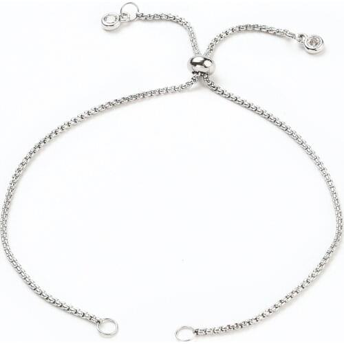 15Pcs Stainless Steel Adjustable Slider Extender Box Chain with Cubic Zirconia Charms for DIY Bracelet Jewelry Making Accessory