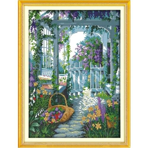 The garden gate scenery counted printed on the canvas11CT 14CT DIY kit wholesale Cross Stitch embroidery needlework Sets