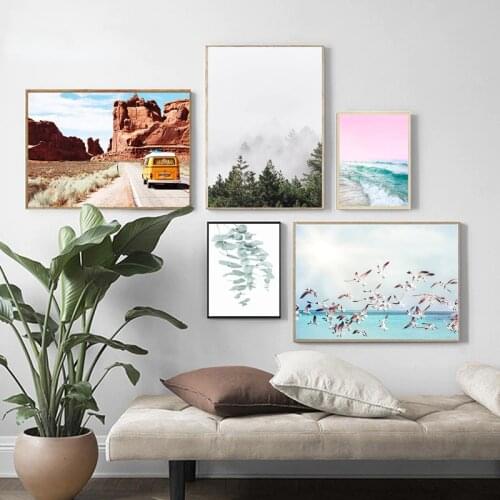 Nordic Landscape Canvas Poster Decoration Bus Ocean Beach Forest Wall Art Print Painting Modern Living Room Home Decor Picture