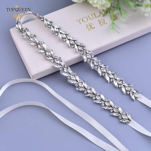 TOPQUEEN S493 Silver Rhinestone Belt for Wedding Dress Wedding Accessories Ladies Belt Bridal Dress Accessories Jewelery Belt