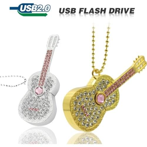 Diamond guitar cello Usb Flash Drive 64GB 32GB 16GB 8GB pendrive Memory flash card Stick pen drive luxury u disk girl gift