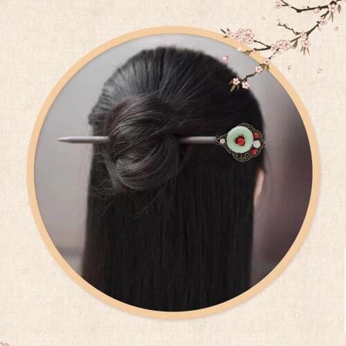 Vintage Hairpin Acrylic Flower Beads Rhinestone Wooden Hair Stick National Costume Clothing Ornament Clip Handmade Accessories