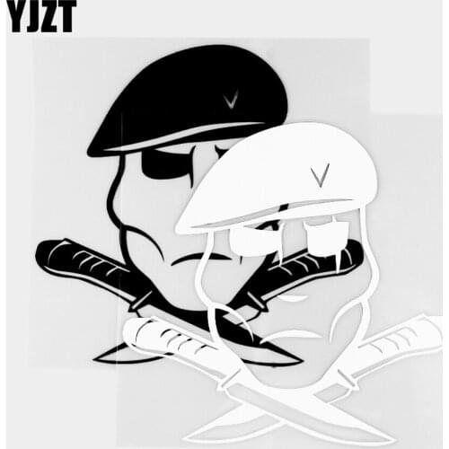 YJZT 15.0×14.7CM Beret Soldier And Two Knives Personality Car Stickers Creative Vinyl Decal Decoration Black / Silver 20C-0371