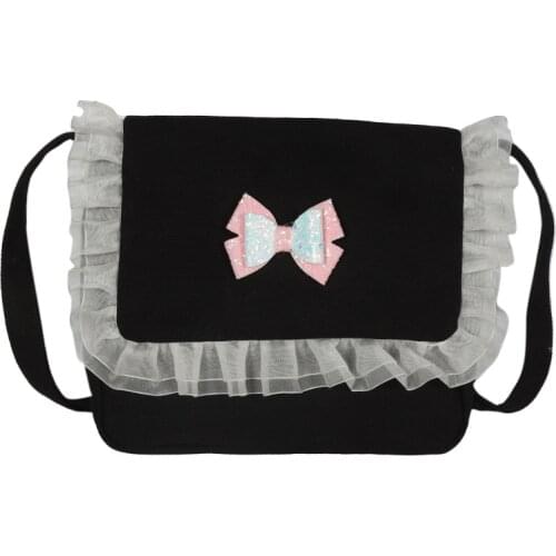 Japanese College Style Women Cute Lace Messnger Bag Kawaii Bow Lolita Casual Canvas Shoulder Bag