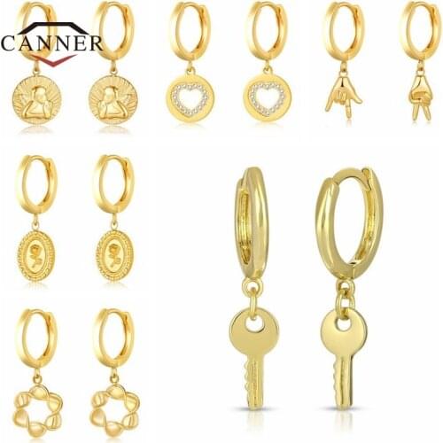 CANNER 925 Sterling Silver Exquisite Hoop Earrings For Women Heart-shaped &Rose &Key Piercing Earring Earings Jewelry pendientes
