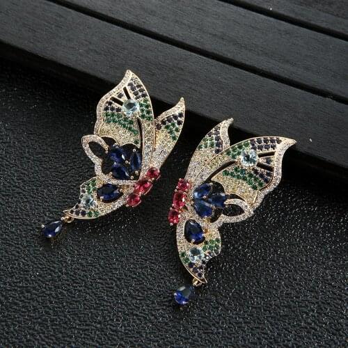 Trendy Butterfly shape dangle Earrings For Women Accessories Full Cubic Zirconia Earrings Jewelry pendientes mujer moda E9471