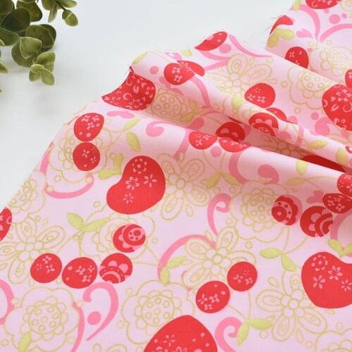 1meter 100% cotton printing Heart Fruit red fabric for Childrens skirt dress DIY Summer clothes bag handwork fabric art XMT