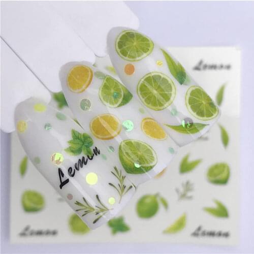 YWK 1 Sheet Water Transfer Nail Sticker Decals Fruit Cream Cake Cat Beauty Cyan orange Decoration Designs DIY Color Tattoo Tip