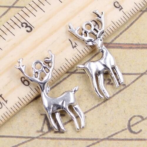 15pcs Charms Christmas Deer Sika 27x18mm Antique Bronze Silver Color Pendants Making DIY Handmade Tibetan Finding Jewelry